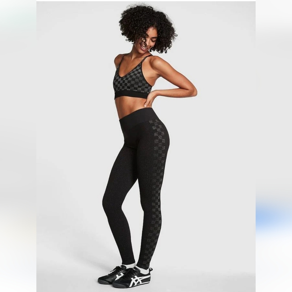 VS PINK SEAMLESS SPARKLE CHECKERED LEGGING AND BRA SET XL